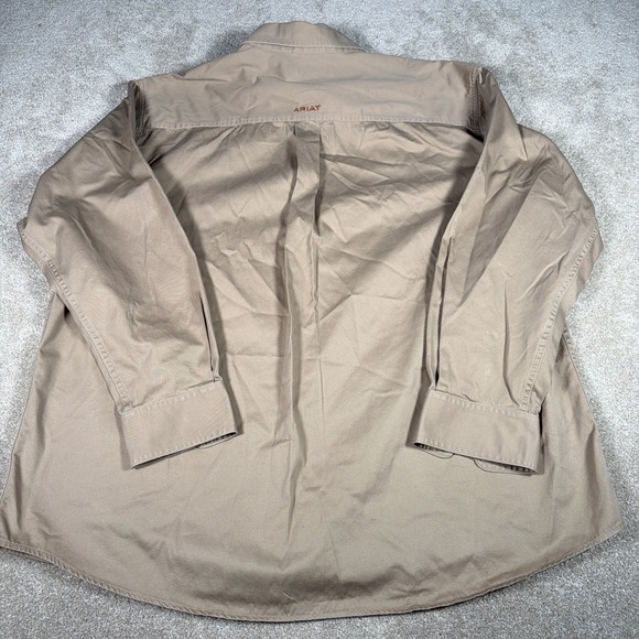Ariat Long Sleeve Button Up Shirt Mens 2XL Tan Cotton Cowboy Western - Picture 3 of 8